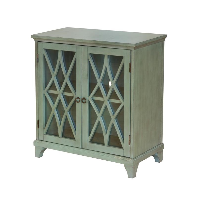 two door wood and glass door chest in sage green dsd419004