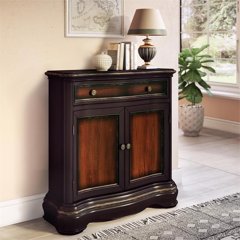 homefare two tone wood hall chest in black dsp017035a