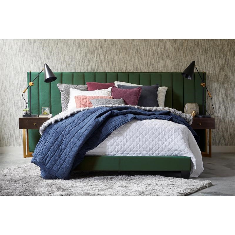 channeled wall upholstered king bed in emerald green d4232912