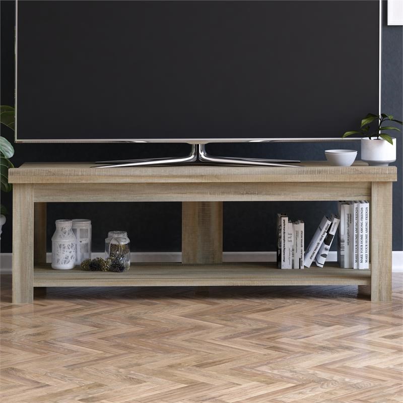 transitional wood tv stand for tvs up to 60 inches brown weathered oak