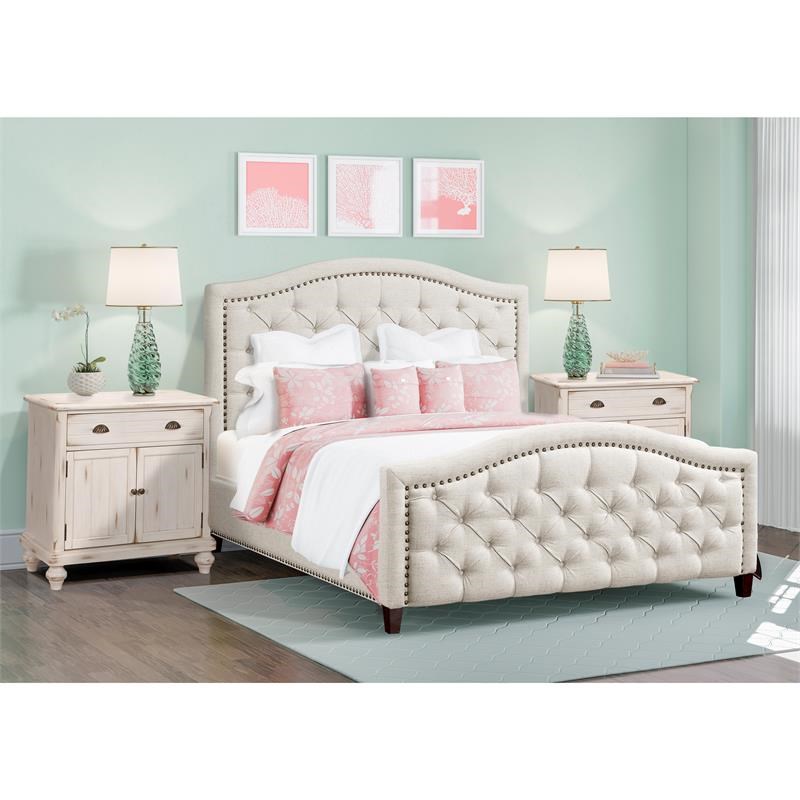 Button Tufted Upholstered California King Platform Bed In Beige Fabric ...