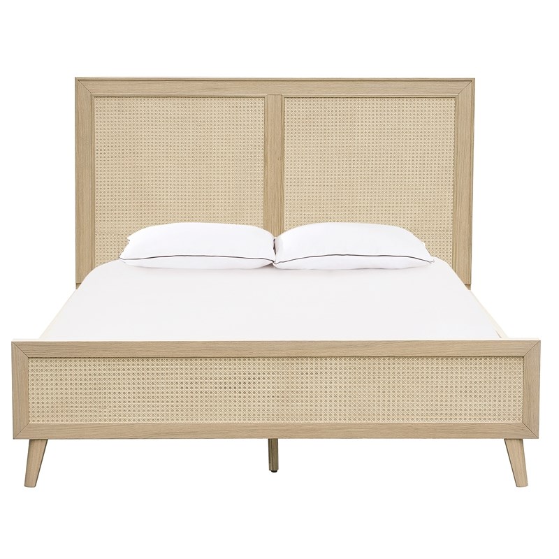 HomeFare Cane King Bed in Natural Brown Wood