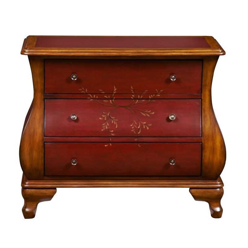 Oxblood Red Two-Tone Wooden Bombay 3 Drawer Chest