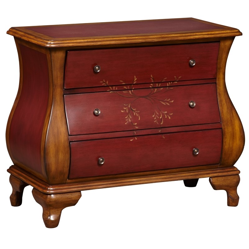 Oxblood Red Two-Tone Wooden Bombay 3 Drawer Chest