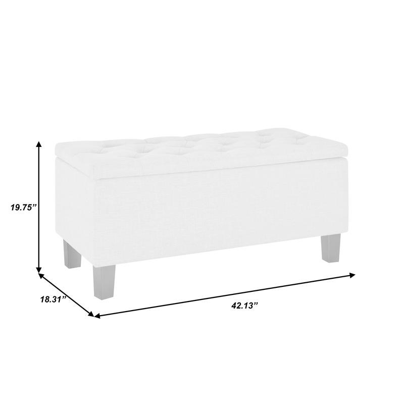 42 Inch Hinged Top Storage Bench w/ Diamond Tufted Seat in Glacier