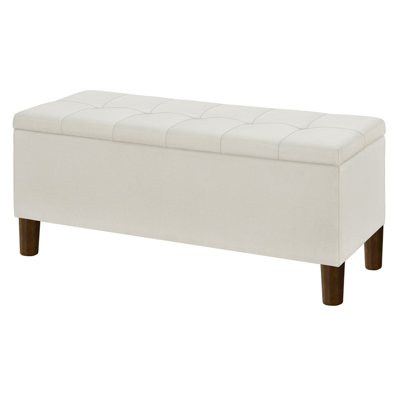 42 Inch Tufted Fabric Storage Bench in Cream