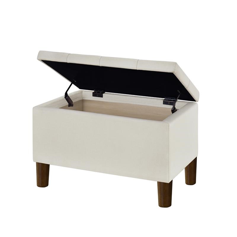 29 Inch Tufted Fabric Storage Bench in Cream