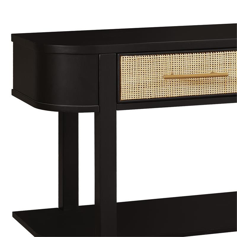 Contemporary Black Oak and Natural Cane Console Table Homesquare