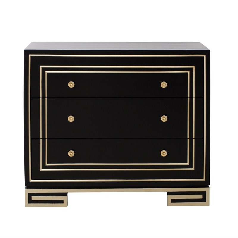 Modern Style Black with Champagne Gold Overlay Accent Drawer Chest