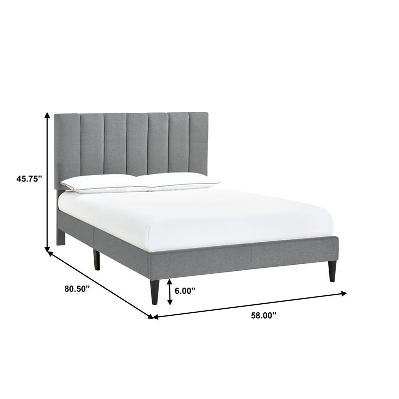 Vertically Channeled Full Upholstered Platform Bed in Gray