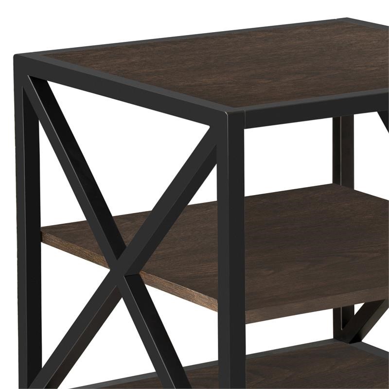 Dark Brown Metal Framed Three Shelf End Table