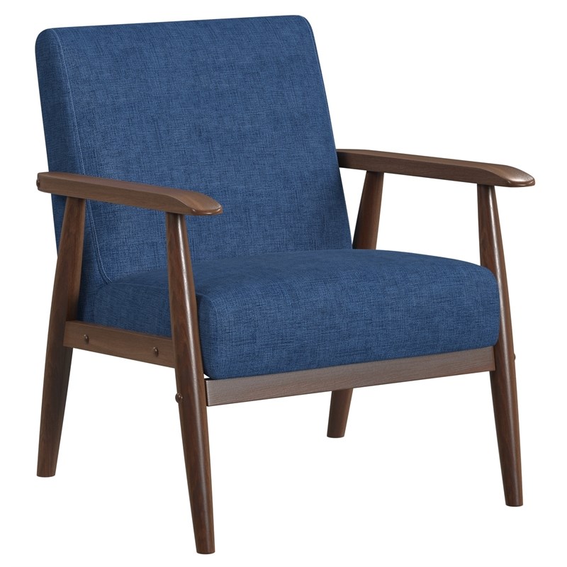 Wood Frame Mid-Century Modern Accent Chair in Navy Blue