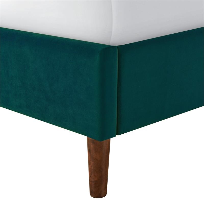 Arched Upholstered Full Platform Bed in Rainforest Green Velvet
