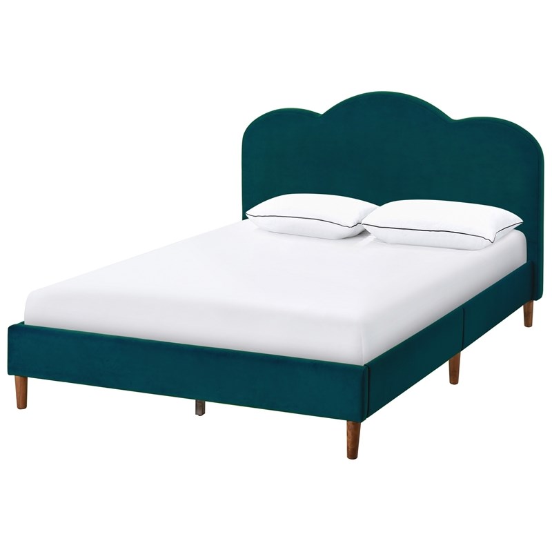 Arched Upholstered Full Platform Bed in Rainforest Green Velvet