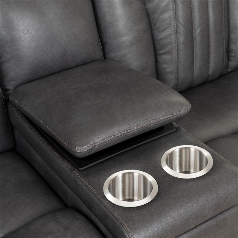 Contemporary Power Recliner Loveseat with Console in Steamboat Gunmetal