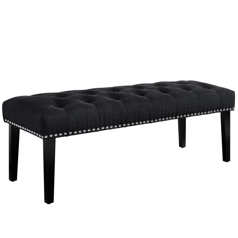 Diamond-Tufted Upholstered Bench in Charcoal Black