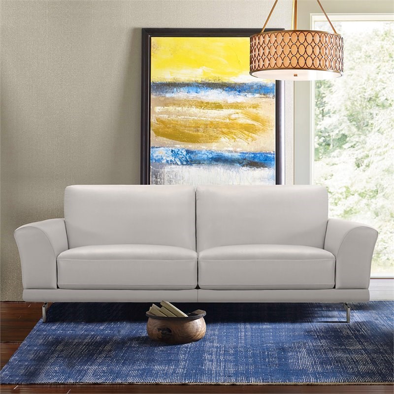 Natural Greige Leather Sofa in Dove Gray | Homesquare