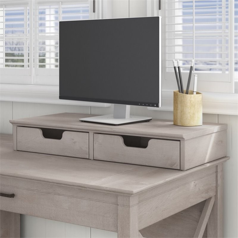 Bush Furniture Key West Desktop Organizer with Drawers in Washed Gray