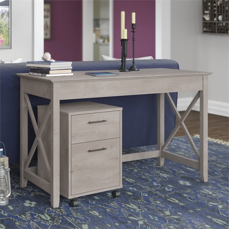 Bush Furniture Key West 48W Writing Desk with 2 Drawer Mobile File Cabinet in Gray