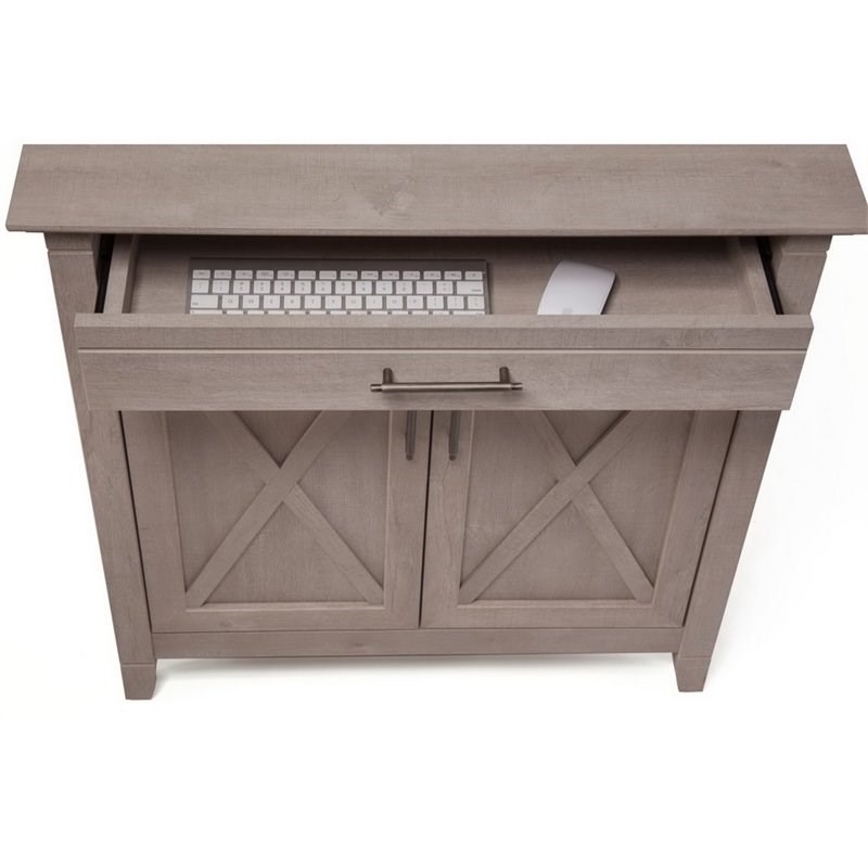 Bush Furniture Key West Storage Cabinet and 5 Shelf Bookcase in Washed Gray