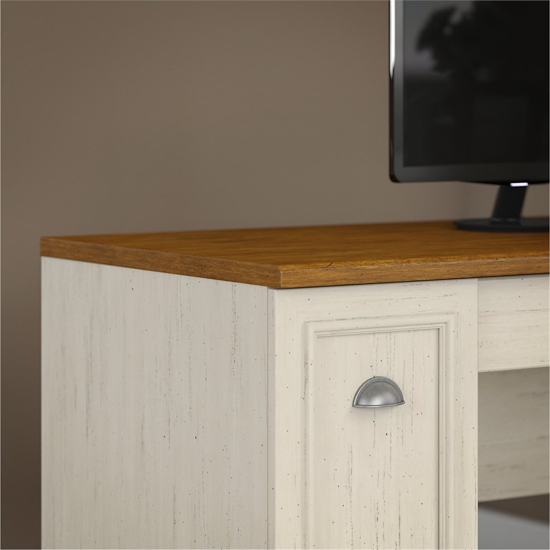 Fairview L Shaped Desk with 5 Shelf Bookcase in Antique White - Engineered Wood