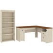 Fairview L Shaped Desk with 5 Shelf Bookcase in Antique White - Engineered Wood