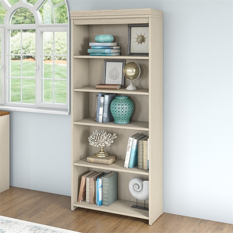 Fairview 5 Shelf Bookcase in Antique White - Engineered Wood