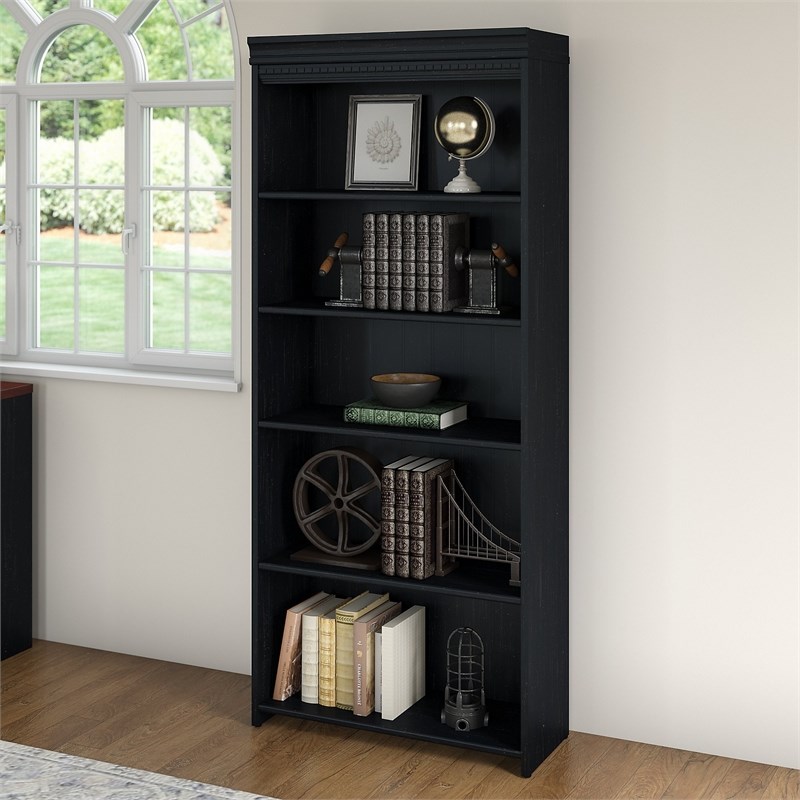 Fairview 5 Shelf Bookcase in Antique Black - Engineered wood