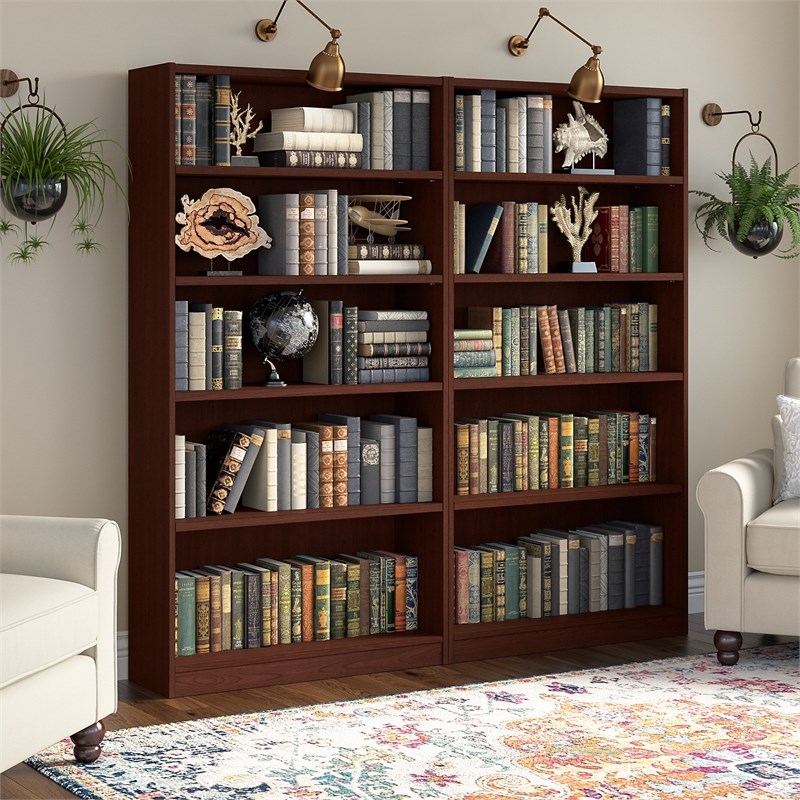 Bush Furniture Universal 5 Shelf Bookcase in Vogue Cherry (Set of 2) Homesquare
