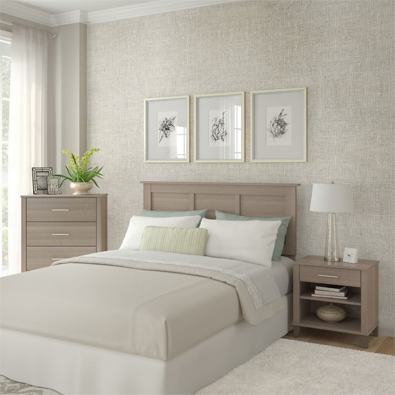 Bush Furniture Somerset Headboard with Chest and Nightstand Bedroom Set