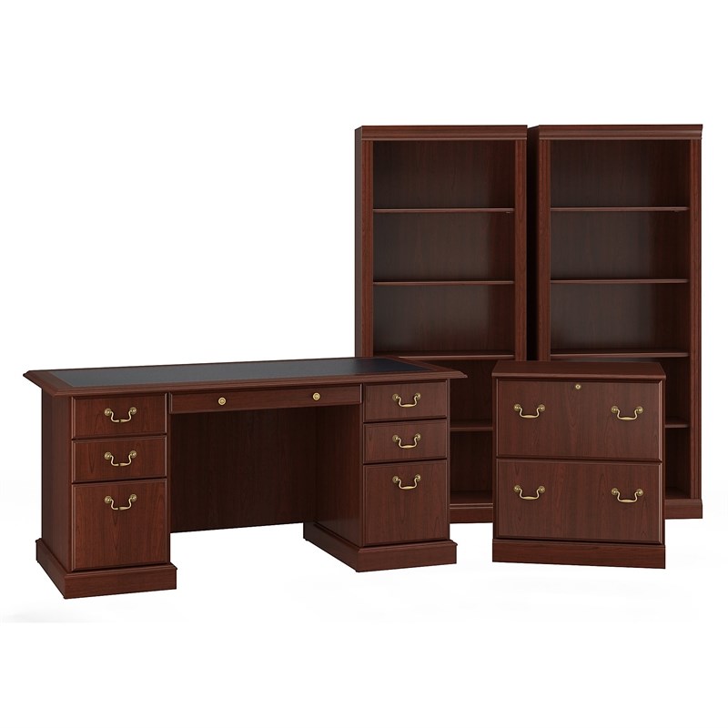 Bush Furniture Saratoga Executive Desk Office Suite in Harvest Cherry