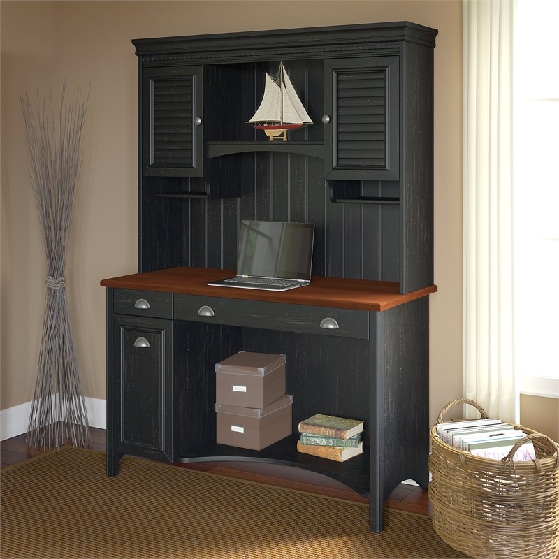 Fairview Computer Desk with Hutch and Drawers in Antique Black