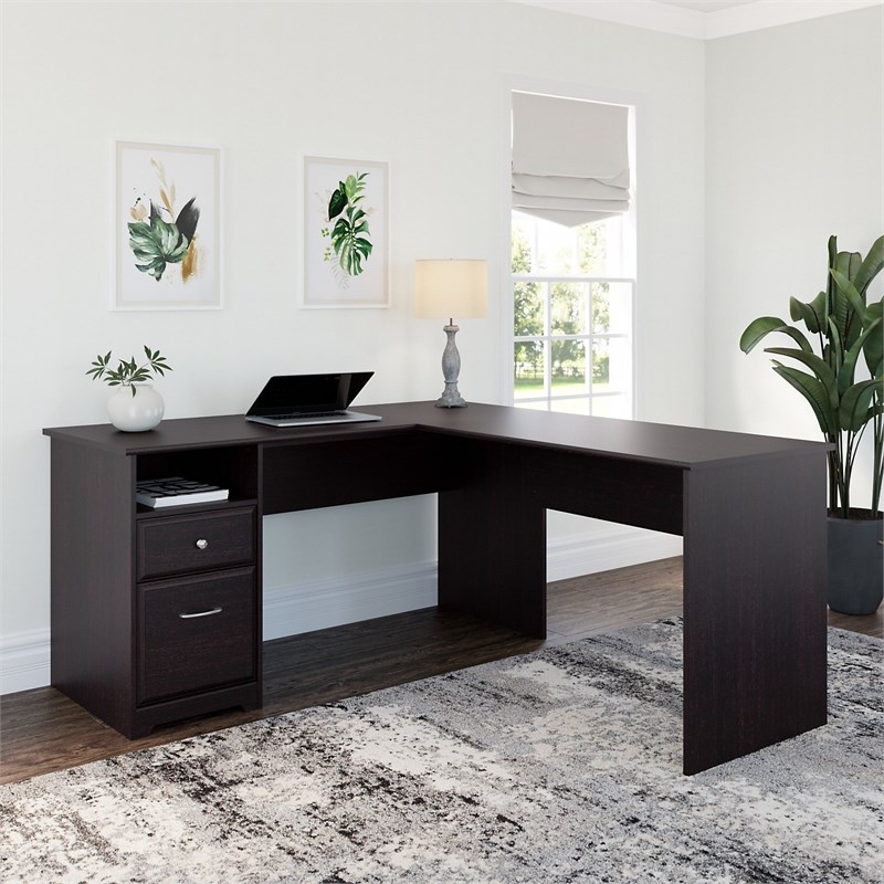 Cabot 60W L Shaped Desk with Drawers in Espresso Oak - Engineered Wood