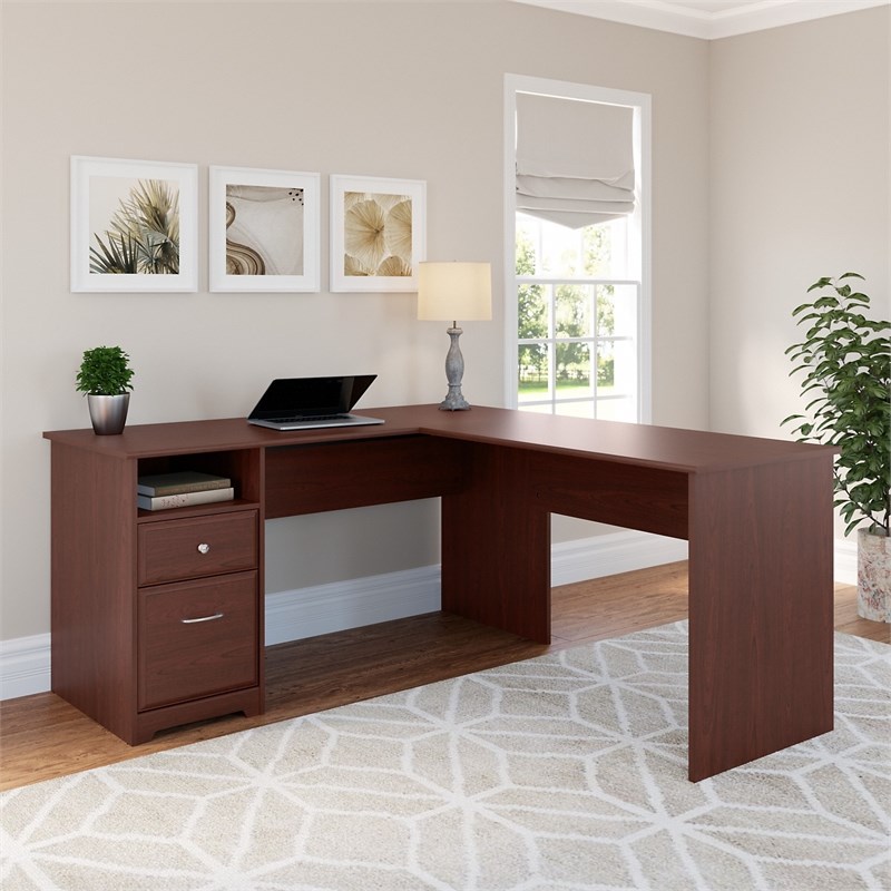 Bush Furniture Cabot 60W L Shaped Computer Desk with Drawers in Harvest ...