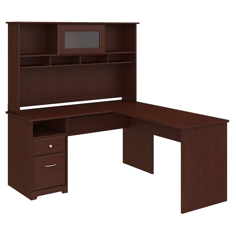 bush furniture cabot 60w l shaped computer desk with hutch and drawers ...