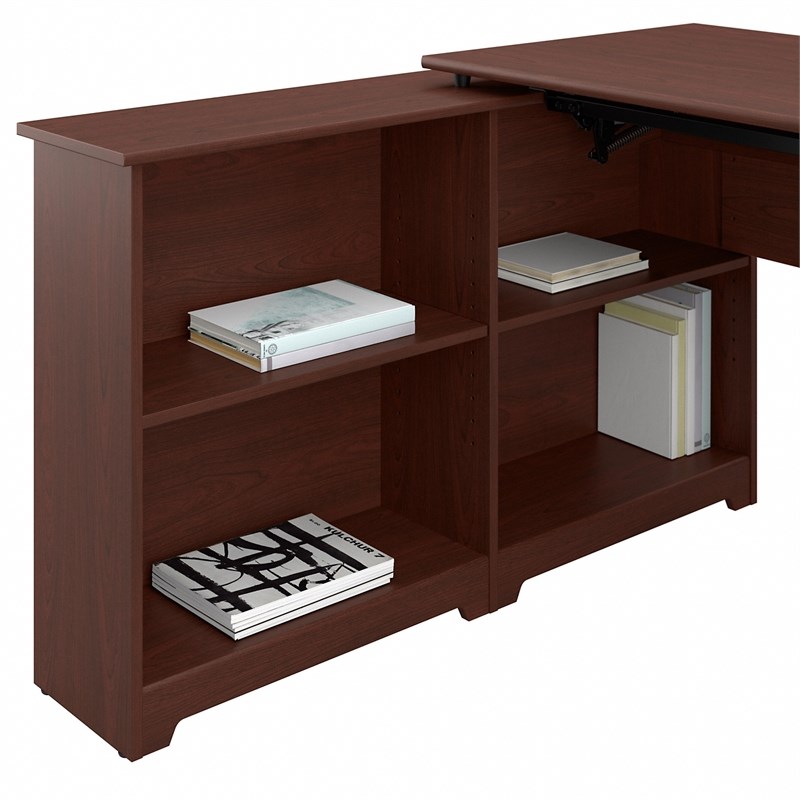 Bush Furniture Cabot 52W 3 Position Sit Stand Corner-Bookshelf Desk in Cherry