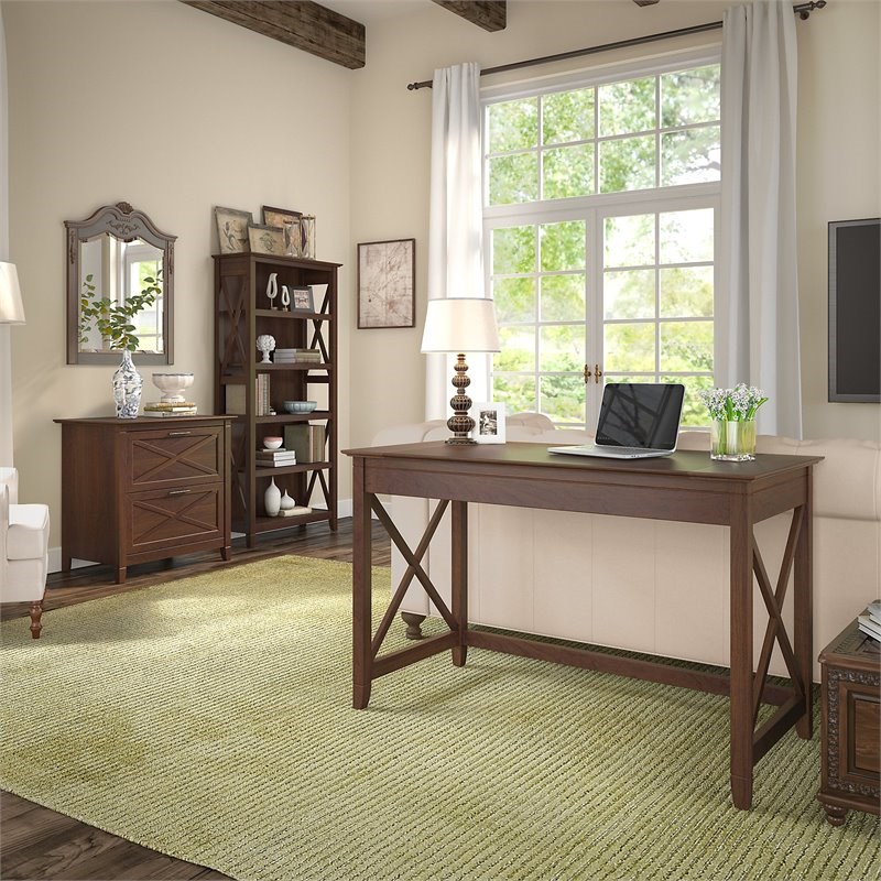Bush Furniture Key West Writing Desk with Lateral File and