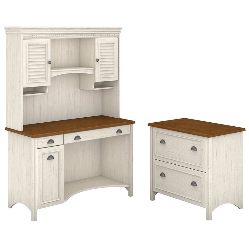 fairview computer desk with hutch and file in white
