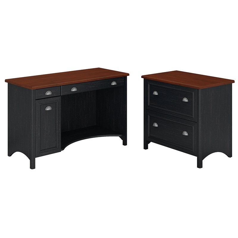 Fairview Computer Desk with File Cabinet in Antique Black - Engineered Wood