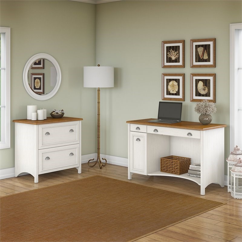 Fairview Computer Desk with File in Antique White Engineered