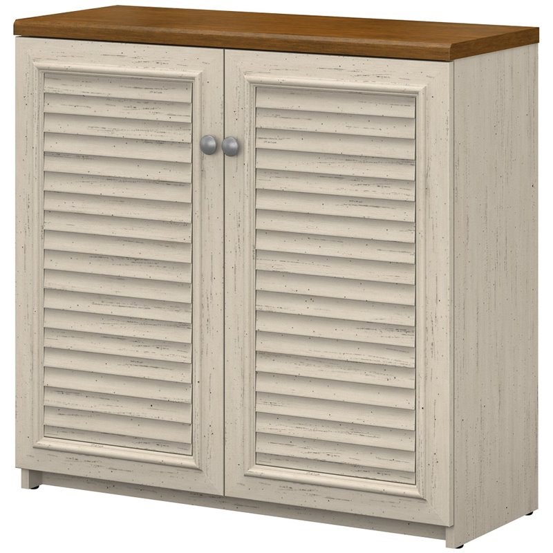 Fairview Small Storage Cabinet with Doors in Antique White - Engineered Wood