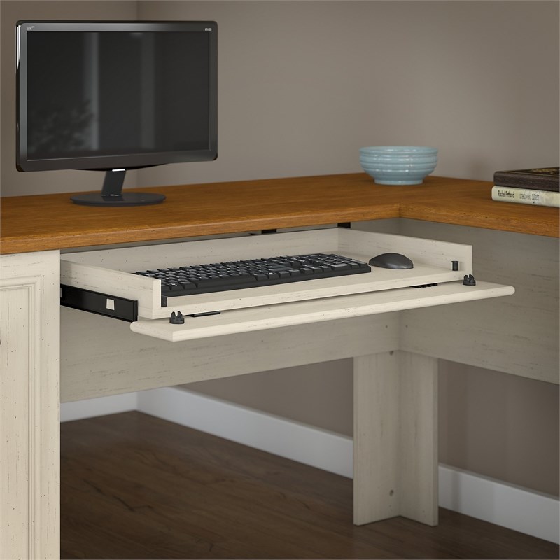 Fairview 60W L Shaped Desk with Storage in Antique White - Engineered Wood
