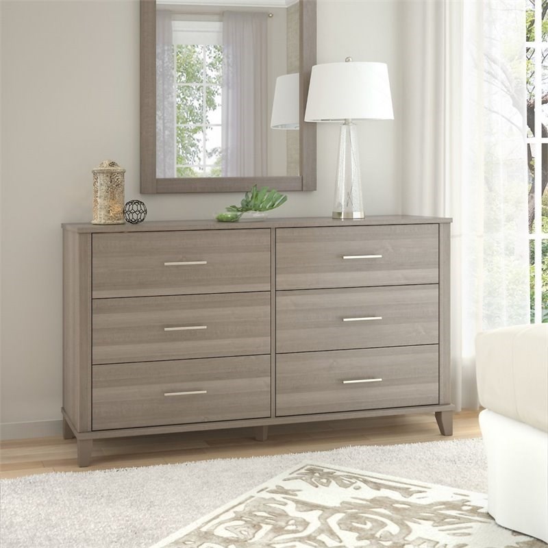 Bush Furniture Somerset 2 Piece 6 Drawer Double Dresser and Nightstand Set in Ash Gray