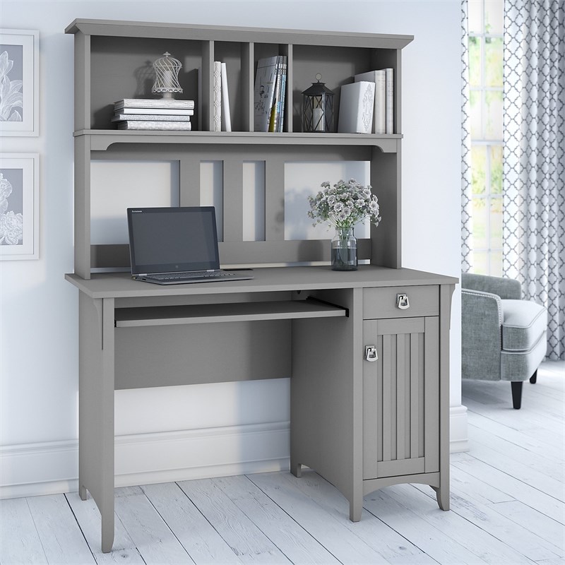 Salinas Small Computer Desk with Hutch in Cape Cod Gray Engineered Wood Homesquare