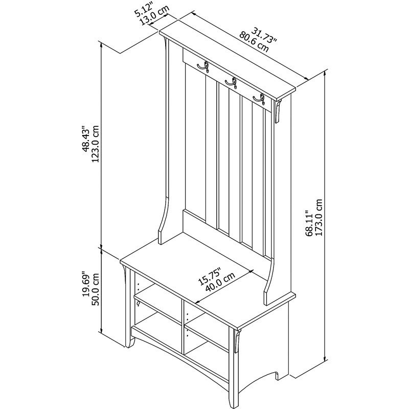 Bush Furniture Salinas Hall Tree with Storage Bench in Cape Cod Gray