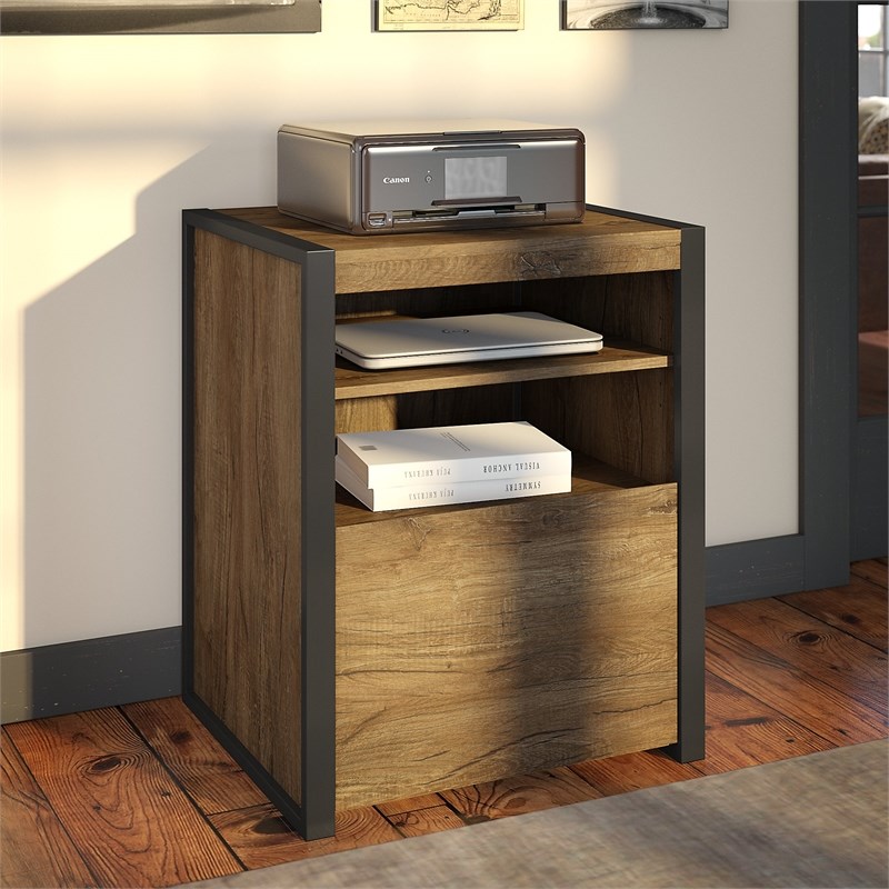 Bush Furniture Latitude Printer Stand File Cabinet in Rustic Brown