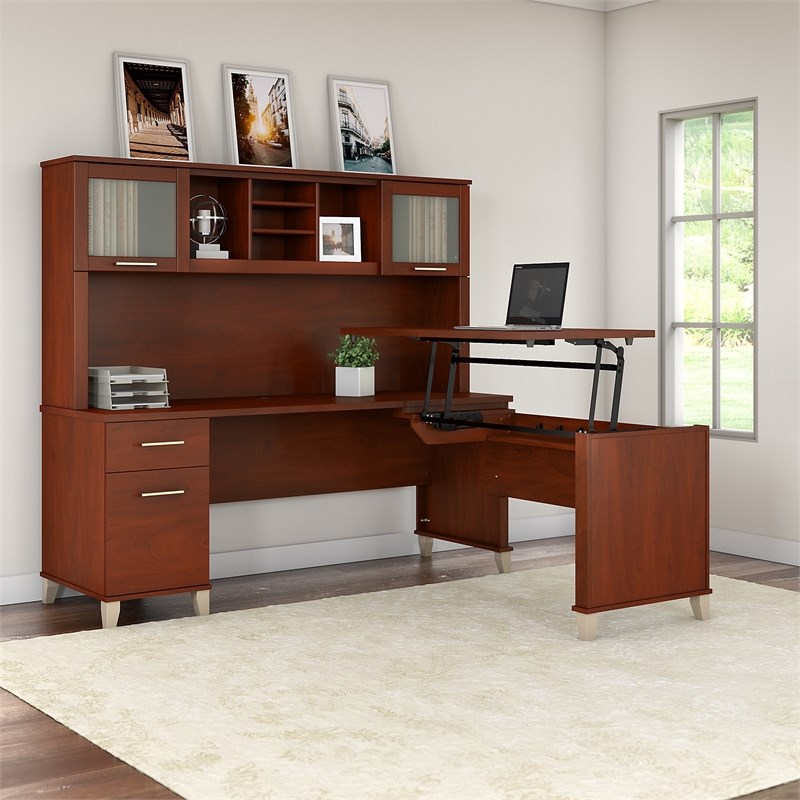 Bush Furniture Somerset 72W Sit to Stand L Desk with Hutch in Hansen ...