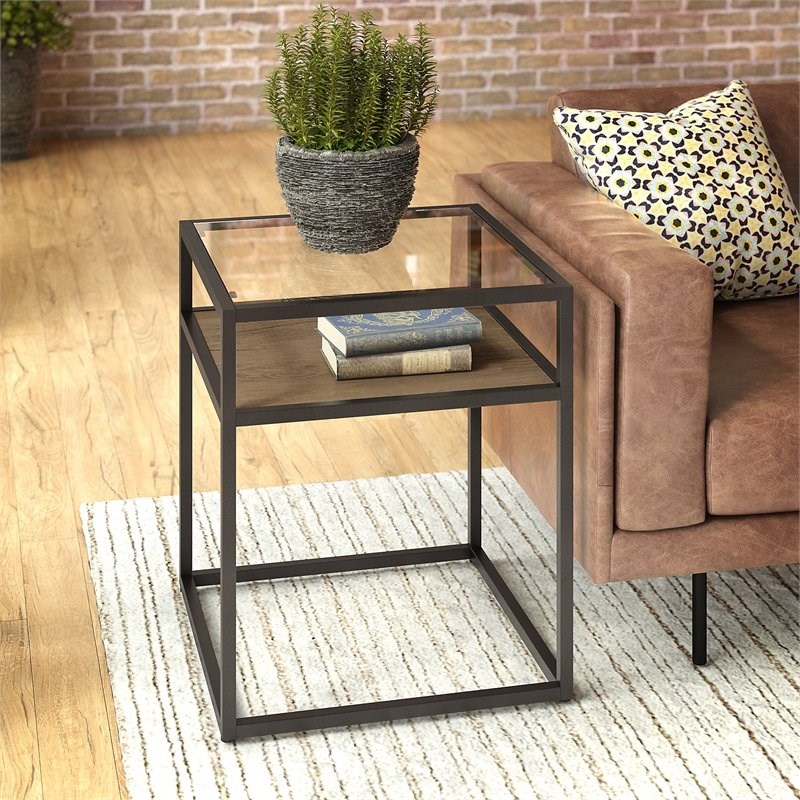 Anthropology Glass Top End Table in Rustic Brown - Metal and Glass