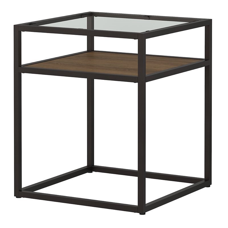 Anthropology Glass Top End Table in Rustic Brown - Metal and Glass