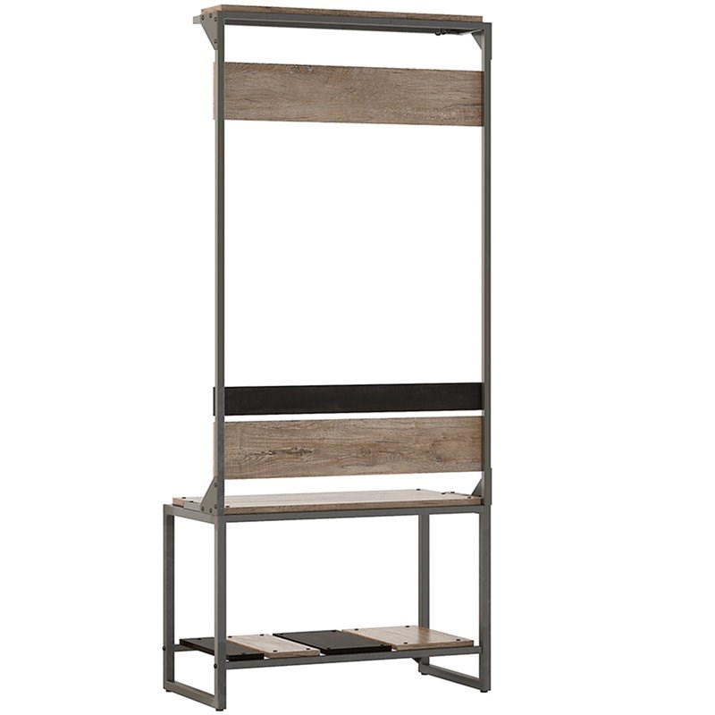 Refinery Hall Tree with Shoe Storage Bench in Rustic Gray - Engineered Wood